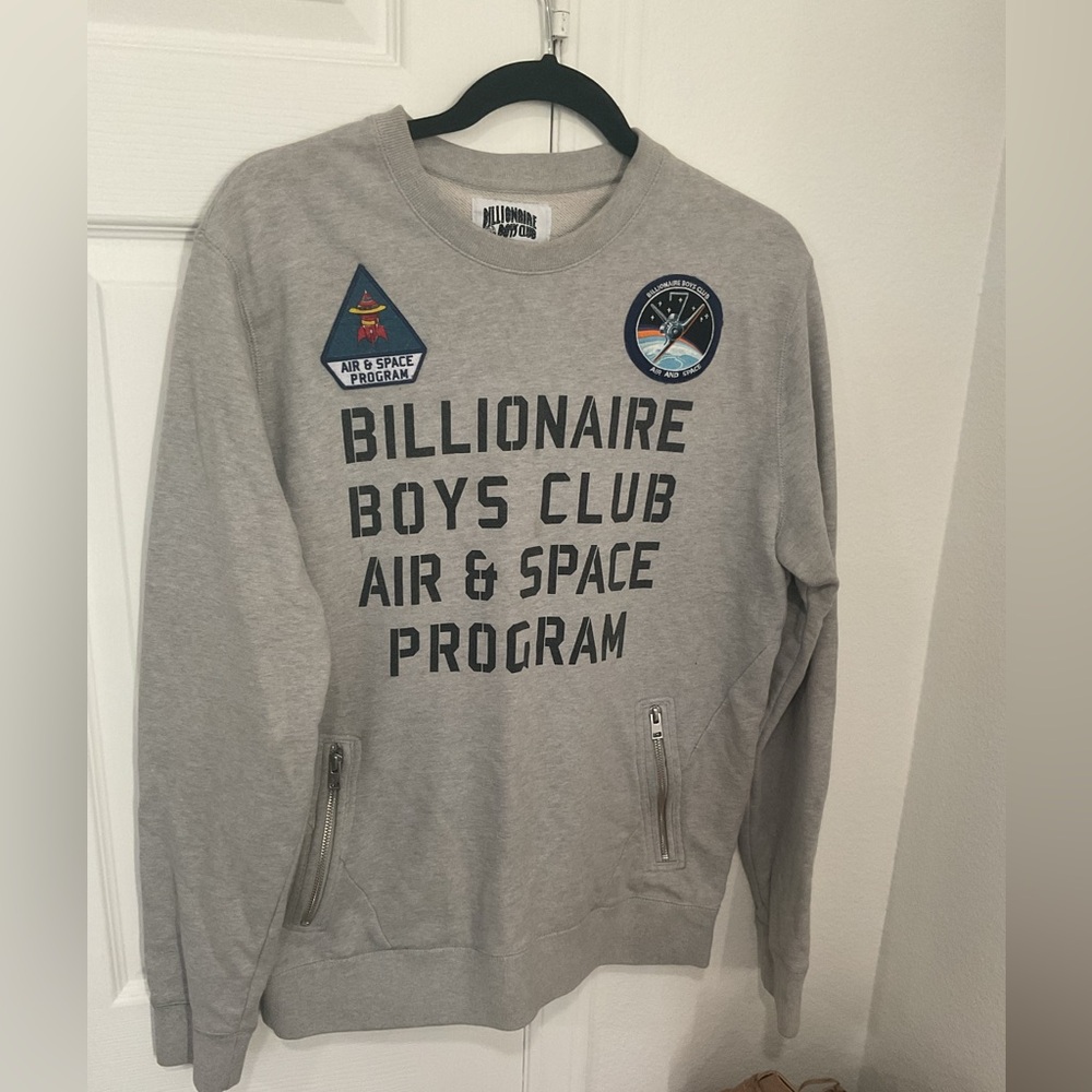 Billionaire Boys Club Gray Air & Space Crewneck Sweater MEDIUM MENS UNISEX